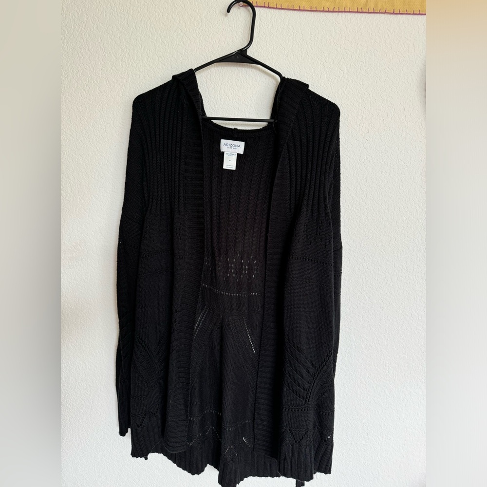Arizona Jean Company Black Hooded Open-Front Cardigan Sweater